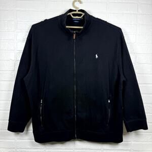 Polo Ralph Lauren Full Zip Sweater Mens 3X Big Black Double-Knit Full Zip Preppy